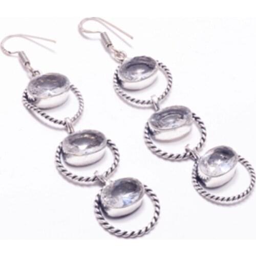 Genuine White Topaz Silver Overlay on Copper Earrings , Hand made Women Jewelry Gift, E5147