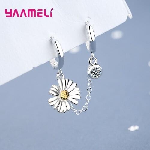 Retro 925 Sterling Silver Cute Flower Crystal Statement Earrings For Women Girls Fashion Jewelry Valentines Day Gift Wholesale