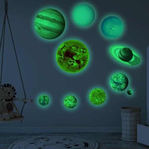 Luminous Nine Planets Solar System Dot Stickers Children Room Self Adhesive Wall Stickers