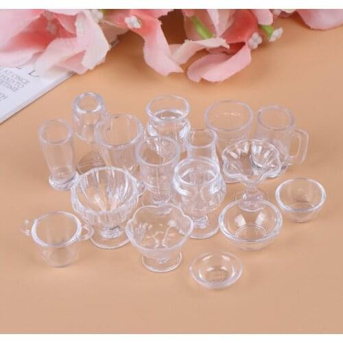 17pcs/lot plate cup dish bowl tableware set Dollhouse Miniature Toy Doll Food Kitchen living room Accessories 1:12 Scale