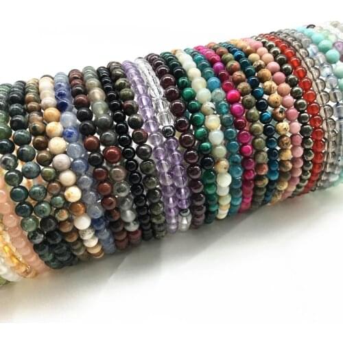Women Bracelets 4mm Round Bead Tiger eye Blue Sand Turquoise Greed Jades Labradonite Gold Sand Black Onyx Rose Quartz Amethysts