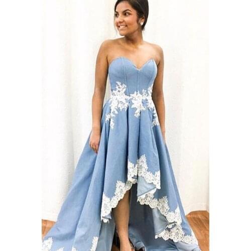 High Low Satin Appliques Prom Dresses 2021 Sweetheart Formal Evening Party Dress Zipper Back Robe De Soiree