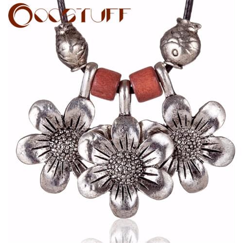 Jewelry for Women Statement necklaces & pendants Silver Color Flowers Pendants Long necklace Woman collares mujer colar choker