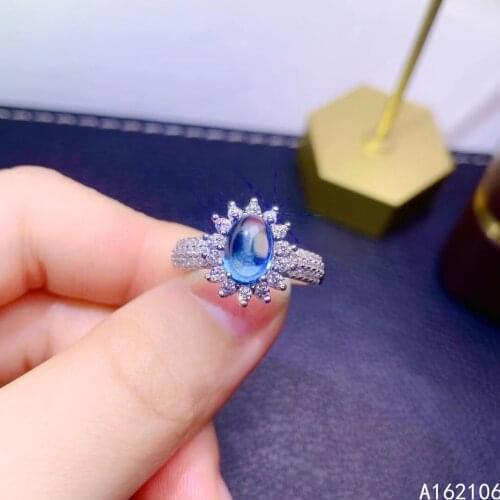 925 Pure Silver Chinese Style Natural Swiss Blue Topaz Womens Luxury Vintage Plain Adjustable Gem Ring Fine Jewelry Support Det