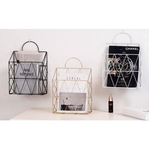 1PC Nordic Metal Storage Basket Fashion Wall Hanging Storage Rack Net Iron Desk Magazine Newspaper Organizer Holder JL 269