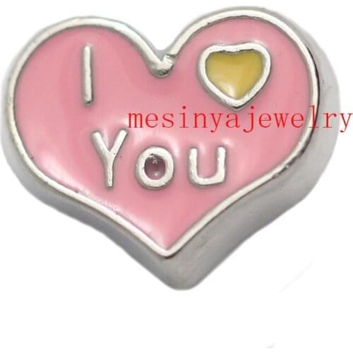 10pcs Heart Shape Pink Color I Love You Custom Floating Charms For Glass Locket
