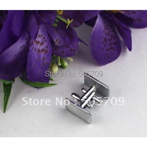 2 Sets Rhodium Plated Smooth Edged Rectangle Cufflinks #22063