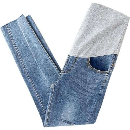 Maternity pants spring and autumn wear jeans trousers loose spring dad pants tide mom maternity clothes ripped jeans