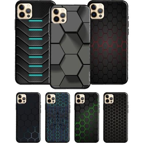 Carbon Fibre Futuristic Neon honeycomb Phone Case For iPhone 11 Pro Max 12 Mini X XR XS Max 6S 7 8 Plus SE 2020 Soft TPU Cover