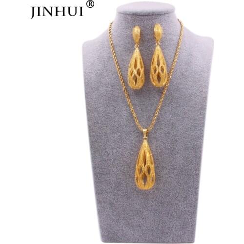 Dubai 24K gold color Jewelry sets for women bridal Ethiopian pendants necklace earrings African Indian wedding set wife gifts