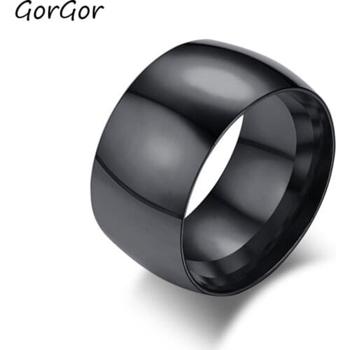 GorGor Rings Men Stainless Steel Black Plating Smooth Surface Three colors available Simplicity Classic Accessories R-373