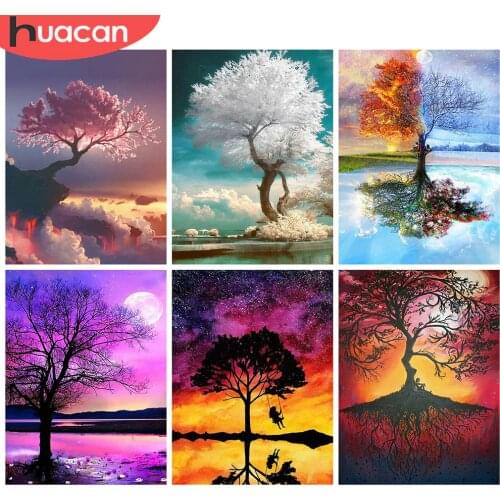 HUACAN Full Square 5D DIY Diamond Painting Sakura Tree Volcano Diamond Embroidery Landscape Cross Stitch Rhinestone Mosaic