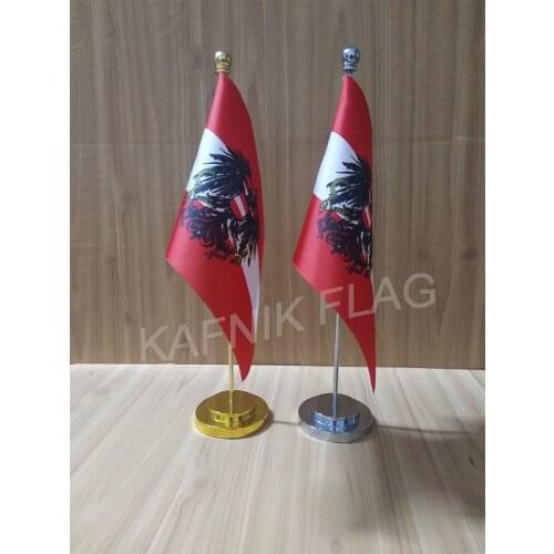 KAFNIK,Austria Office table desk flag with gold or silver metal flagpole base 14*21cm country flag free shipping