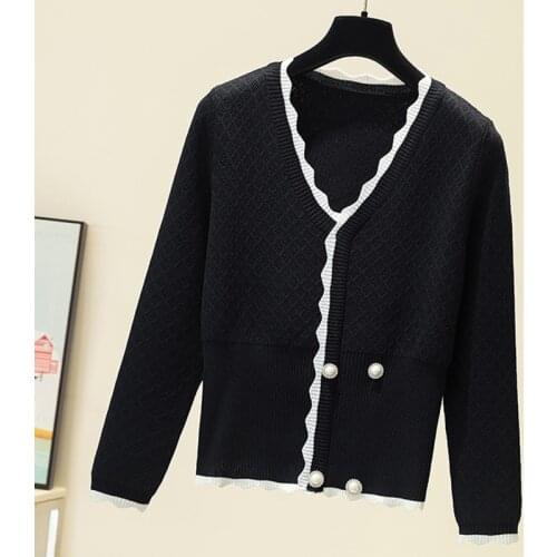 Cardigan Femme Knitted Balck White Single Breasted Woman Sweater Korean Style V Neck Sleeve Loose Jackets Winter Clothes Women