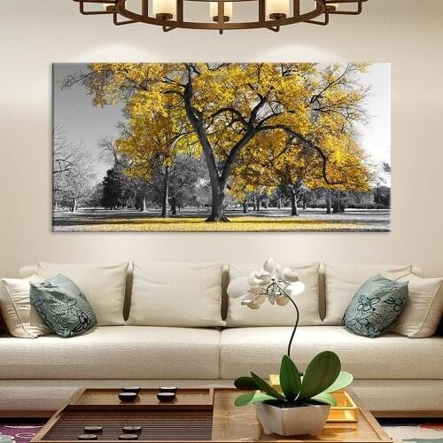 HD Spray Yellow Maple Tree Canvas Painting Big Tree Forest Poster Modern Home Living Room Corridor Wall Art Decoration Pictures