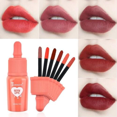 Mini Bottle Lip Stain Long Lasting No Fading Matte Liquid Lipstick 6 Colors Red Lip Women Fashion Makeup Sexy Red Lip Tint