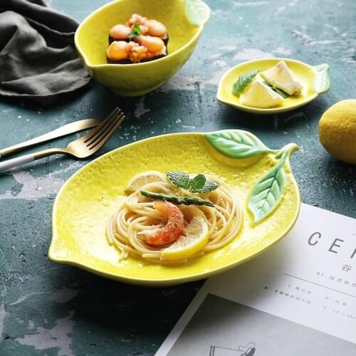 2 pcs cute lemon breakfast creative dessert bowl ceramic fruit plate household ceramica tableware dinner set porcelain