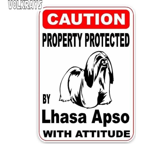 Volkrays Fashion Car Sticker Property Protected By Lhasa Apso Dog Accessories Reflective Waterproof Vinyl Decal,13cm*9cm