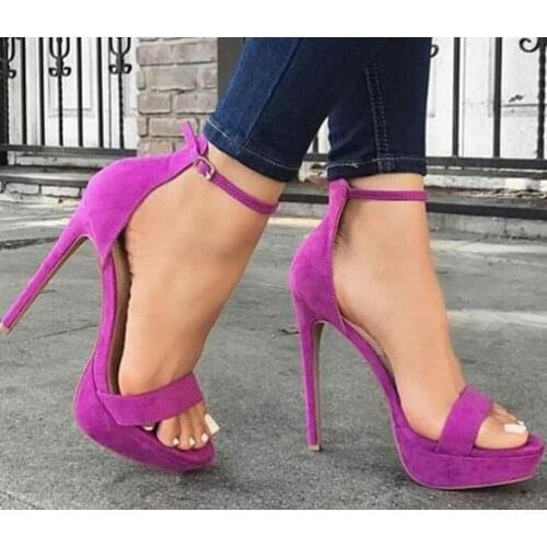 Moraima Snc Sexy Open Toe High Heel Sandal Summer Ankle Strap Thin Heels Shoes Purple Suede Platform Gladiator Shoe