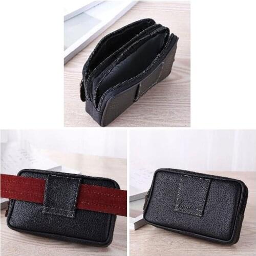 Man Multi-function Mini Waist Bag PU Leather Double Layer Zipper Phone Card Bag Best Sale-WT