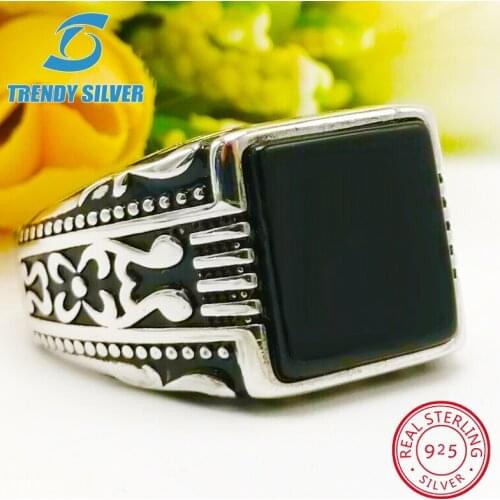 Silver 925 fine jewelry man rings men accessories turquoise gemstone natural black onyx agate wholesale TRENDY SILVER