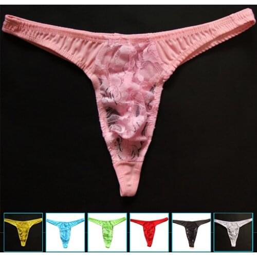 2019 sexy Men Lace Thong Transparent Breathable Panties Men See Through Pouch G-Strings Male Underpants jockstrap gay underwear
