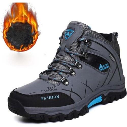 Mens high-top plus fleece snow boots Winter warm, waterproof, non-slip mens sports shoes Outdoor hiking shoes Large size39-47