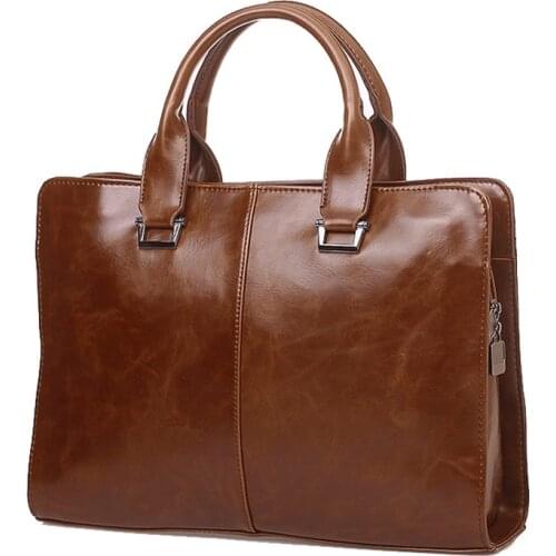 Brand Mens Briefcase Crazy Horse Leather Laptop Handbag Casual Messenger Bag Business Men Office A4 Document Tote Crossbody Bag