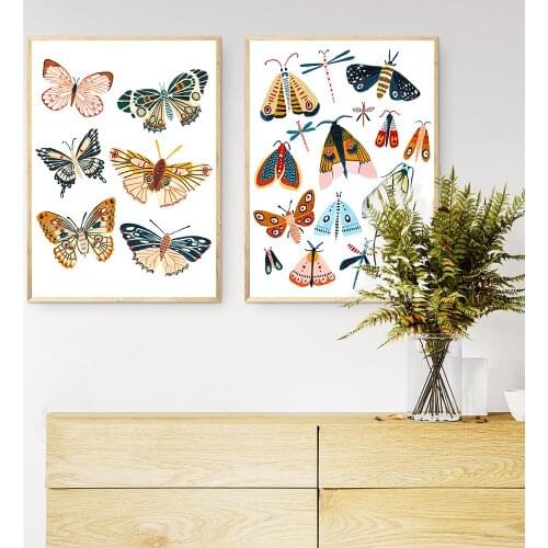 Butterfly Wall Art Prints And Poster Nursery Girls Gift Canvas Vintage Nordic Style Abstract Painting Pictures Home Decoration
