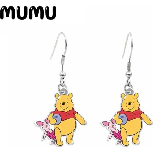 2020 New Winnie the Pooh Dangle Earring Piglet Eeyore Acrylic Earrings Handmade Jewelry Epoxy Resin Fish Hook Earring
