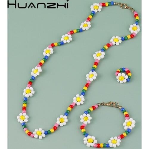 Lovely Daisy Flower Colorful Children Cute Accessories Jewelry Adjustable Rope Beads HZ Handmade Necklace For Kids Girls 2021