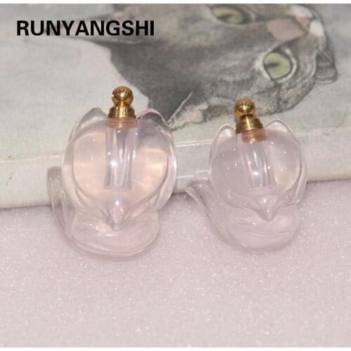 Natural rose quartz Crystal Fox Modeling Perfume bottle Pendant Powder crystal essential oil bottle Necklace Gifts for Women