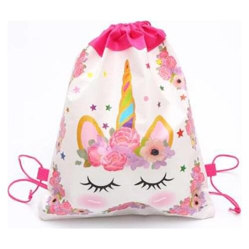 10pcs/lot Unicorn Theme Backpack Happy Birthday Party Non-woven Fabrics Drawstring Gift Bag Baby Shower Decorate Soccer Mochila