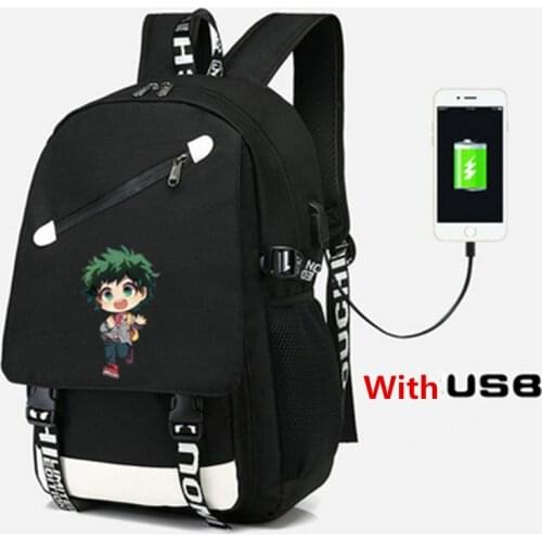 My Hero Academia Anime Backpack With USB Port Bag Shoulder travel School Bag USB Fashion teenagers Casual Laptop bag