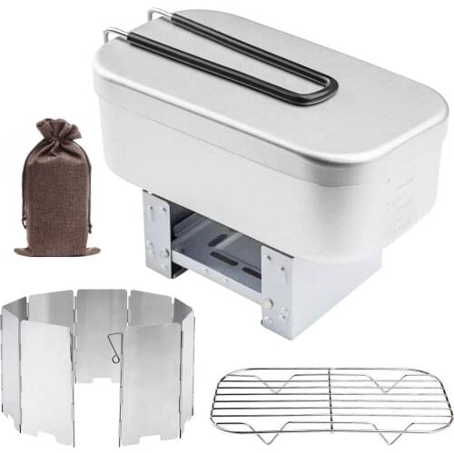 Mini Folding Stove Lunch Box Folding Windshield Steaming Rack Combo Set for Picnic Camping Hiking Fishing Mountaineering