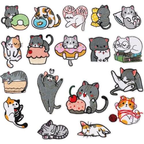 Embroidery Patch Cute Cat Iron on Patches Cloth Stickers for Jackets Jeans T-shirt Sewing Decoration DIY Accessories