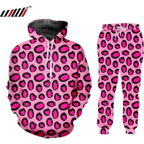UJWI 2020 Fashion Pink Leopard 3D Digital Printing Two Piece Pants Set Men/women Customizable Tracksuit Sports Suits Jacket