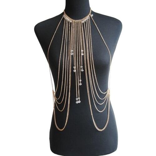 Body Jewelry Fashion Gold Color Body Belly Waist Chain Harness Necklace Womens Sexy Bikini Multilayer Chain Necklaces