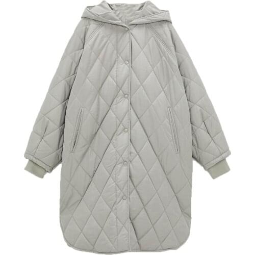 Women New Winter Oversize Casual Waist Bag Parka Coat Fashion Retro Ladies Solid Loose Long Plaid Hooded Cotton Jacket Coat