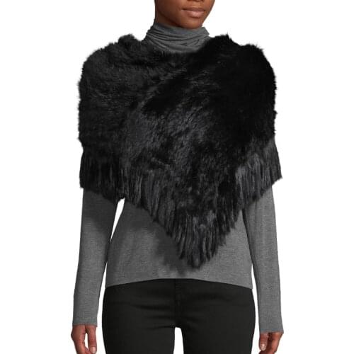 Real fur Women real Rabbit Fur Shawl with hood Fur Poncho Female hat and fashion fur shawl cloak tassel hooded cape