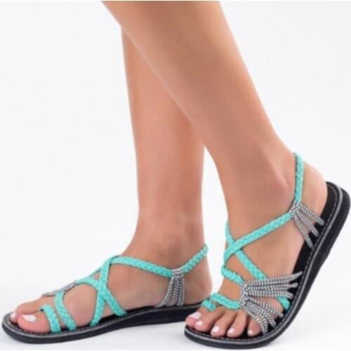 2021 Roman Summer Sandals Explosion Color Matching Rope Knot Beach Toe Sandals Women Plus Size 35-43