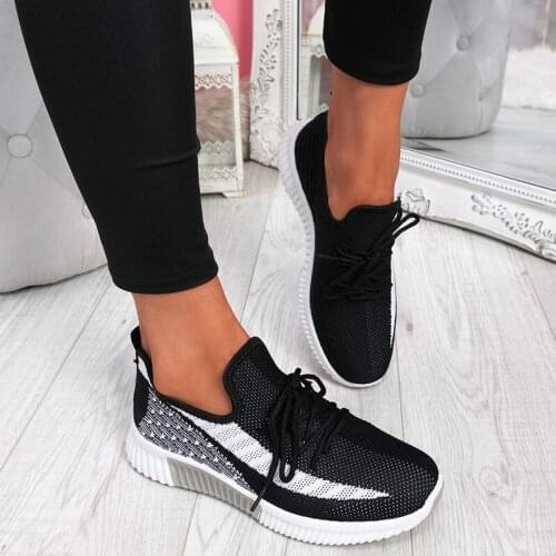 2021 Womens Vulcanized Female Lace Up Mesh Sneakers Shoes Round Toe Casual Walking Shoes Mesh Flat Anti-Slip Women Sneakers