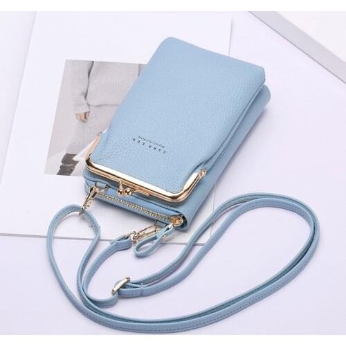 Ladies New Wallet Lychee Pattern Fashion Multifunctional Wallet Pure Color Zipper Long Hand Diagonal Shoulder Bag
