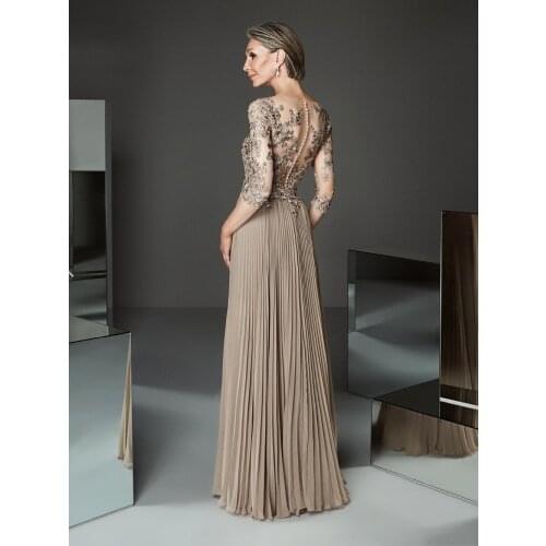 New Elegant Champagne Gold Ruched Evening Dresses Half Sleeve Long Prom Gwon 2021 Wedding Party Guest Dress femme robe de soiree