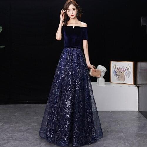 New Elegant Evening Dress Long Blue V-Neck short Sleeve Lace Up Sexy Queen Fashion Shiny Prom Party Gown