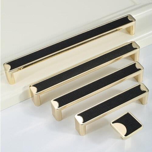 Gold handle cabinet door modern minimalist cabinet door handle drawer handle black leather single hole hardware
