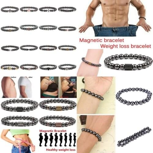 1Pc Weight Loss Bracelet Round Magnetic Stone Therapy Slimming Hand Chain Hematite Stretch Magnet Bracelet Jewelry Health Care