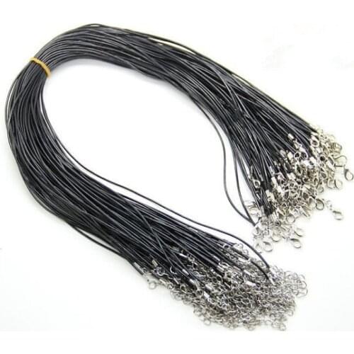100pcs lot 45cm 1.5mm black pu leather necklace cords lobster clasp,perfect for bails,glass gem,wooden scrabble pendant