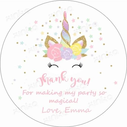 100pieces Unicorn Face Personalized Birthday Party Favors Treat Bag Stickers, Unicorn Party, Unicorn Fur Favor Stickers