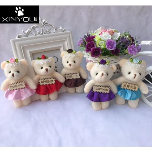 12cm Cartoon bouquet bear doll Christmas gift pp cotton child toy plush doll mini teddy bear flower bouquet bear for wedding